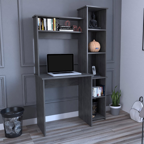 English Elm Versalles Modern Writing Desk With Two Shelves, Five Cubbies - Stylish Smokey Oak For Compact Spaces B07092003-GIGA