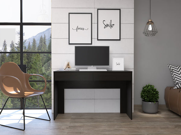 English Elm Acre Modern Writing Desk With Two Drawers - Sleek Black Design For Home Office & Productivity B20091889
