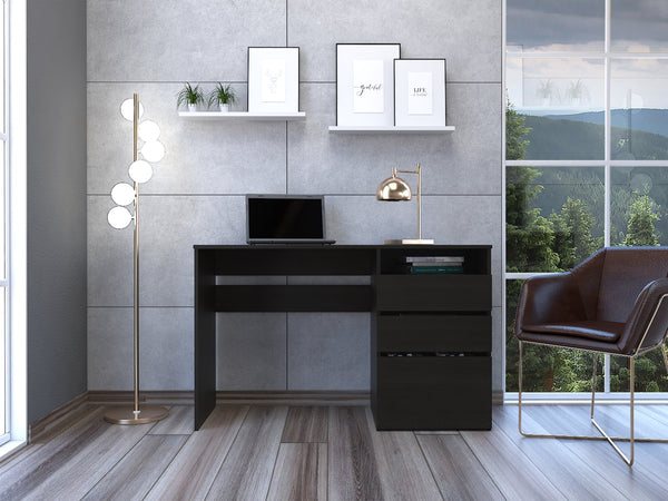 English Elm Dublin modern three-drawer computer desk with single shelf, sturdy particleboard construction, sleek design Black 51.6 L x 20.5 W x 5.5 H B07091905
