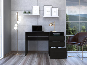 English Elm Dublin Three Drawer Computer Desk with One Shelf, Spacious 47.4" Work Surface and Hidden Storage Space Black 51.6 L x 20.5 W x 5.5 H B20091905