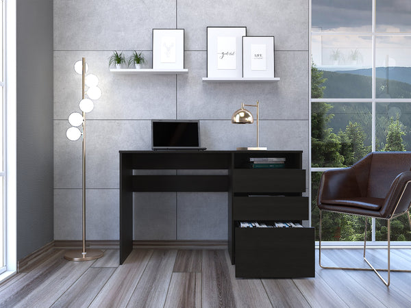 English Elm Dublin modern three-drawer computer desk with single shelf, sturdy particleboard construction, sleek design Black 51.6 L x 20.5 W x 5.5 H B07091905