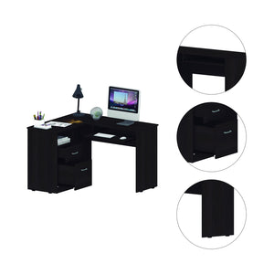 English Elm Mix L-Shaped Desk With Keyboard Tray & Storage Drawers - Modern Black Design For Home Offices B07091961
