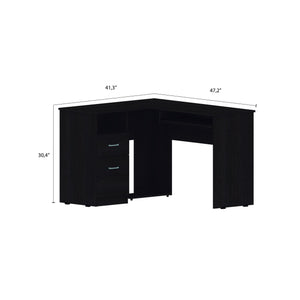 English Elm Mix L-Shaped Desk With Keyboard Tray & Storage Drawers - Modern Black Design For Home Offices B07091961