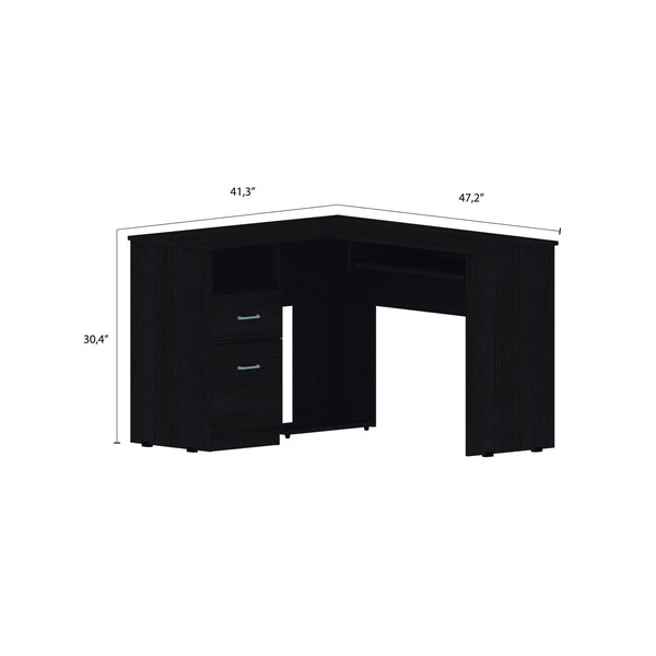 English Elm Mix L-Shaped Desk With Keyboard Tray & Storage Drawers - Modern Black Design For Home Offices B07091961