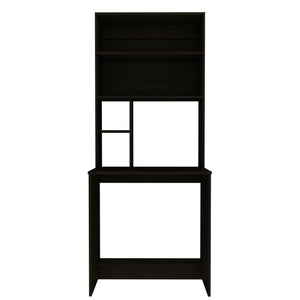 English Elm Compu Compact Hutch Desk with Five Shelves, Space-Saving Writing Desk for Home Office Black B20091904