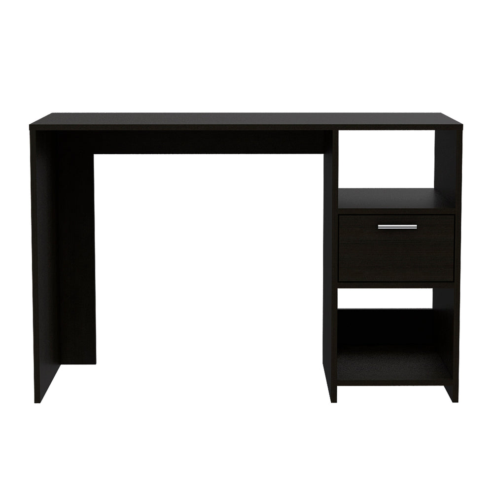 English Elm Computer Desk - Modern Black Workspace With 1 Drawer & 2 Open Shelves For Stylish Organization B097133107