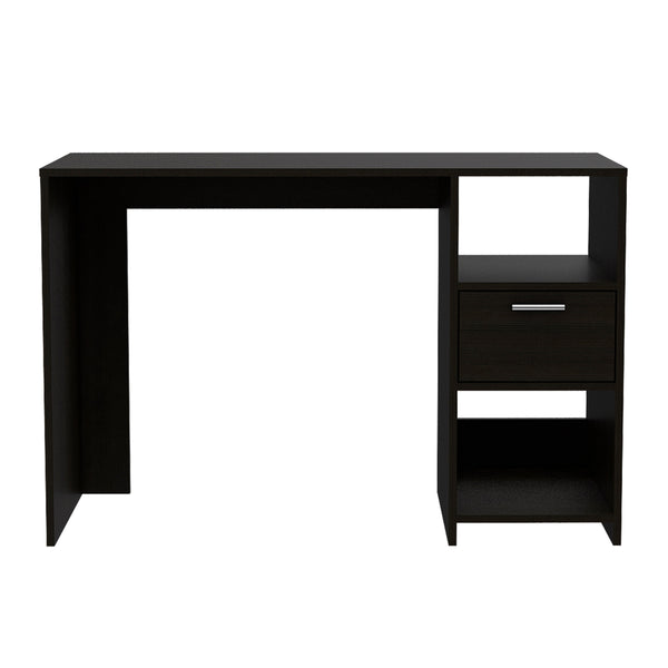 English Elm Computer Desk - Modern Black Workspace With 1 Drawer & 2 Open Shelves For Stylish Organization B097133107