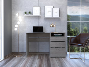 English Elm Dublin modern three-drawer computer desk with single shelf, sturdy particleboard construction, sleek design Gray 51.6 L x 20.5 W x 5.5 H B07091906