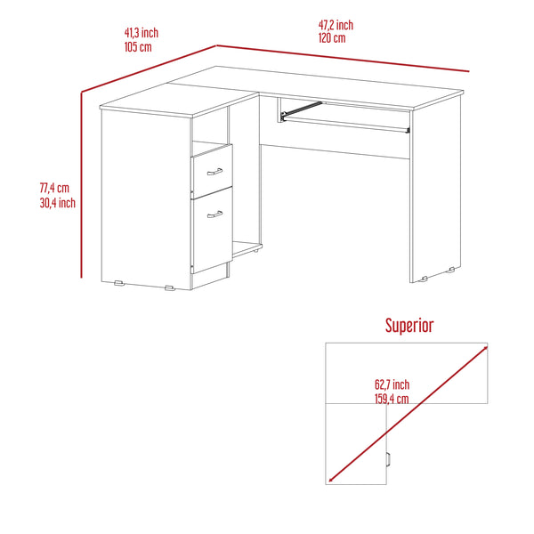 English Elm Mix L-Shaped Desk With Keyboard Tray, Two Drawers & Open Shelf - Modern Light Gray Workspace Solution B07091962