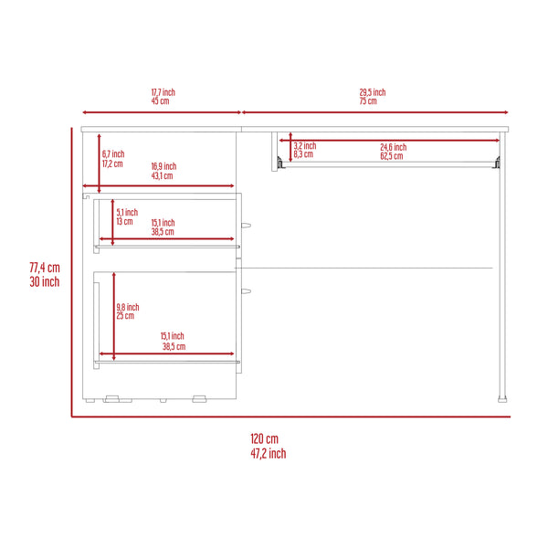English Elm Mix L-Shaped Desk with Retractable Keyboard Tray, Two Drawers & Open Shelf for Corner Workspaces Gray 51.2 L x 21.7 W x 6.7 H B20091962