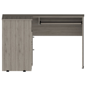 English Elm Mix L-Shaped Desk With Keyboard Tray, Two Drawers & Open Shelf - Modern Light Gray Workspace Solution B07091962