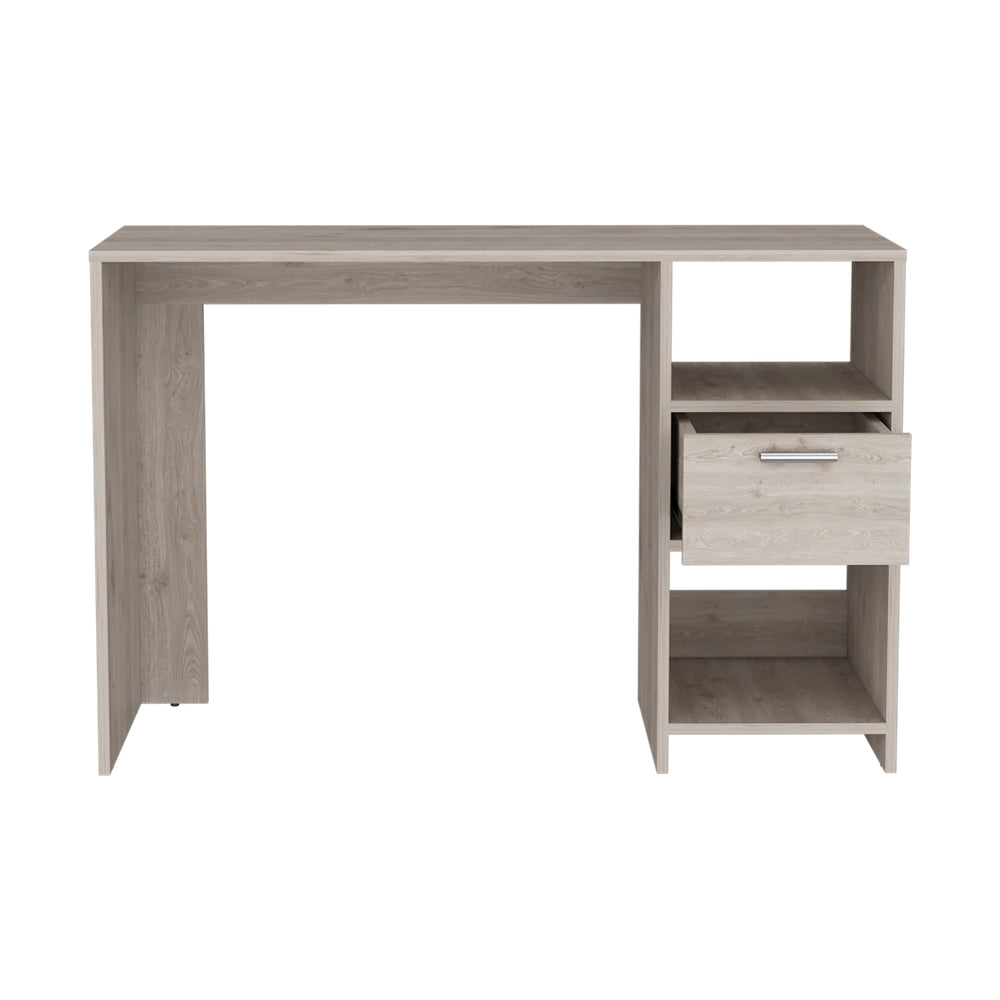 English Elm Computer Desk With Storage Shelves & Drawer - Stylish Light Gray Design For Small Spaces! B097133108