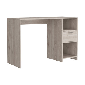 English Elm Computer Desk With Storage Shelves & Drawer - Stylish Light Gray Design For Small Spaces! B097133108