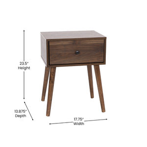 English Elm Hatfield Mid-Century Modern One Drawer Nightstand - Stylish Accent Table with Soft Close Storage EM-0319-WAL-GG