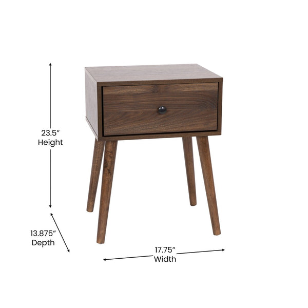 English Elm Hatfield Mid-Century Modern One Drawer Nightstand - Stylish Accent Table with Soft Close Storage EM-0319-WAL-GG