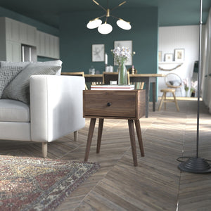 English Elm Hatfield Mid-Century Modern One Drawer Nightstand - Stylish Accent Table with Soft Close Storage EM-0319-WAL-GG