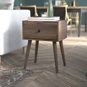 English Elm Hatfield Mid-Century Modern One Drawer Nightstand - Stylish Accent Table with Soft Close Storage EM-0319-WAL-GG