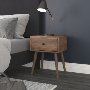 English Elm Hatfield Mid-Century Modern One Drawer Nightstand - Stylish Accent Table with Soft Close Storage EM-0319-WAL-GG