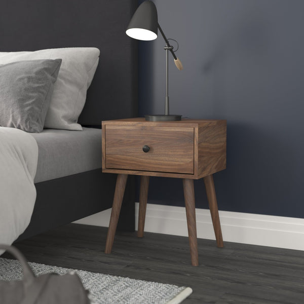 English Elm Hatfield Mid-Century Modern One Drawer Nightstand - Stylish Accent Table with Soft Close Storage EM-0319-WAL-GG