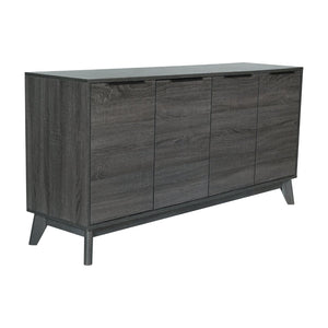 English Elm Hatfield Mid-Century Modern 4-Door Storage Buffet Sideboard with Adjustable Shelves and Soft-Close Doors Black Wash 59.25" EM-0372-BK-GG