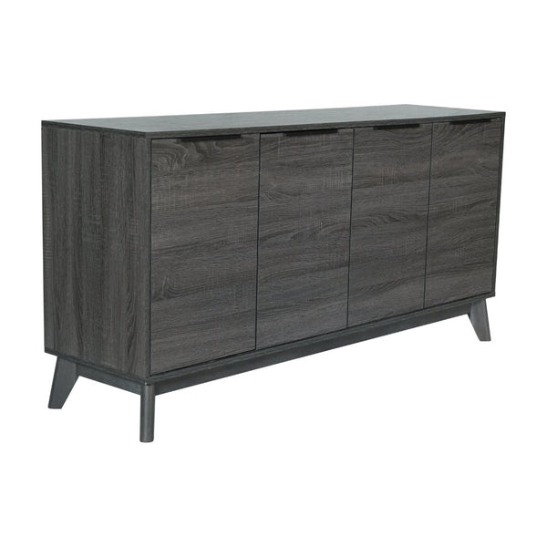 English Elm Hatfield Mid-Century Modern 4-Door Storage Buffet Sideboard with Adjustable Shelves and Soft-Close Doors Black Wash 59.25" EM-0372-BK-GG