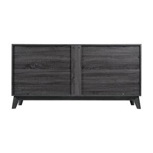 English Elm Hatfield Mid-Century Modern 4-Door Storage Buffet Sideboard with Adjustable Shelves and Soft-Close Doors Black Wash 59.25" EM-0372-BK-GG