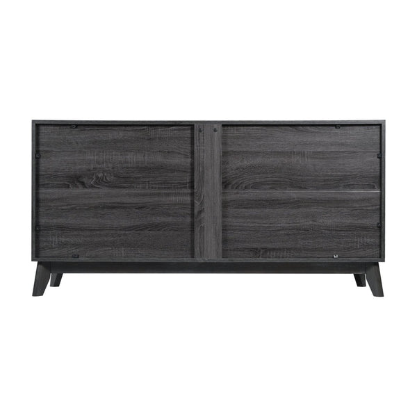 English Elm Hatfield Mid-Century Modern 4-Door Storage Buffet Sideboard with Adjustable Shelves and Soft-Close Doors Black Wash 59.25" EM-0372-BK-GG