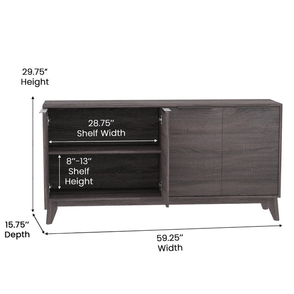 English Elm Hatfield Mid-Century Modern 4-Door Storage Buffet Sideboard with Adjustable Shelves and Soft-Close Doors Black Wash 59.25" EM-0372-BK-GG
