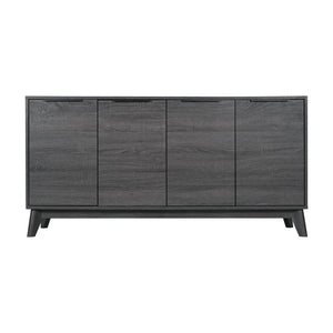 English Elm Hatfield Mid-Century Modern 4-Door Storage Buffet Sideboard with Adjustable Shelves and Soft-Close Doors Black Wash 59.25" EM-0372-BK-GG