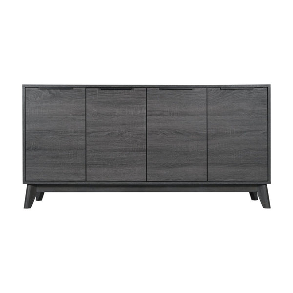 English Elm Hatfield Mid-Century Modern 4-Door Storage Buffet Sideboard with Adjustable Shelves and Soft-Close Doors Black Wash 59.25" EM-0372-BK-GG