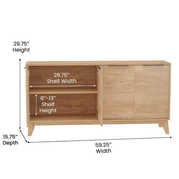 English Elm Hatfield Mid-Century Modern 4-Door Storage Buffet Sideboard with Adjustable Shelves and Soft-Close Doors Light Natural 59.25" EM-0372-LTNAT-GG