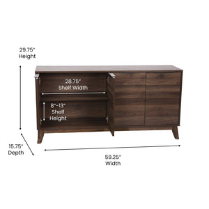 English Elm Hatfield Mid-Century Modern 4-Door Storage Buffet Sideboard with Adjustable Shelves and Soft-Close Doors Dark Walnut 59.25" EM-0372-WAL-GG