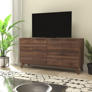 English Elm Hatfield Mid-Century Modern 4-Door Storage Buffet Sideboard with Adjustable Shelves and Soft-Close Doors Dark Walnut 59.25" EM-0372-WAL-GG