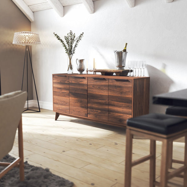 English Elm Hatfield Mid-Century Modern 4-Door Storage Buffet Sideboard with Adjustable Shelves and Soft-Close Doors Dark Walnut 59.25" EM-0372-WAL-GG