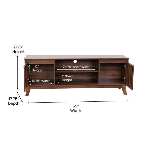 English Elm Hatfield Mid-Century Modern TV Stand for 64" TVs - Stylish Media Center with Soft-Close Doors & Storage Dark Walnut 59" EM-TV1500-WAL-GG