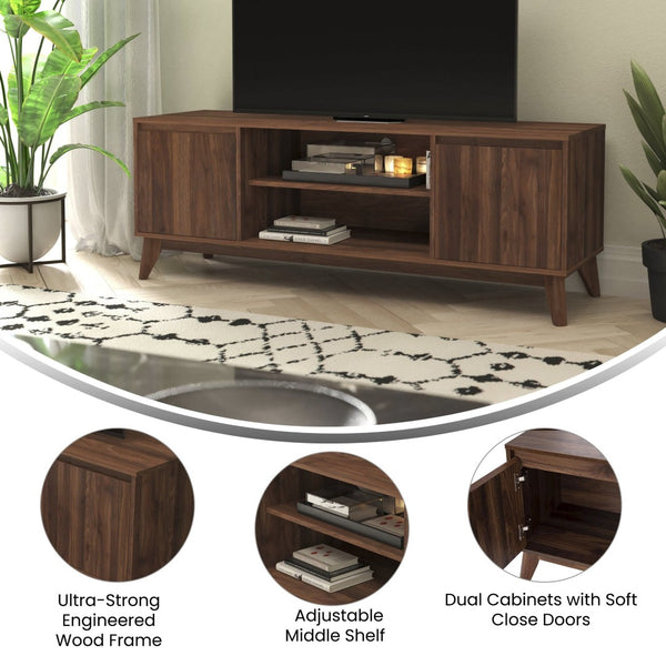 English Elm Hatfield Mid-Century Modern TV Stand for 64" TVs - Stylish Media Center with Soft-Close Doors & Storage Dark Walnut 59" EM-TV1500-WAL-GG