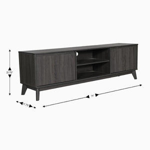 English Elm Hatfield Mid-Century Modern TV Stand for 64" TVs - Stylish Media Center with Soft-Close Doors & Storage Black Wash 71" EM-TV1801-BK-GG