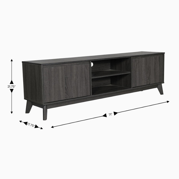 English Elm Hatfield Mid-Century Modern TV Stand for 64" TVs - Stylish Media Center with Soft-Close Doors & Storage Black Wash 71" EM-TV1801-BK-GG