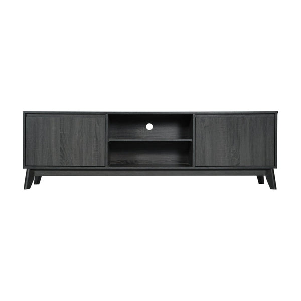 English Elm Hatfield Mid-Century Modern TV Stand for 64" TVs - Stylish Media Center with Soft-Close Doors & Storage Black Wash 71" EM-TV1801-BK-GG