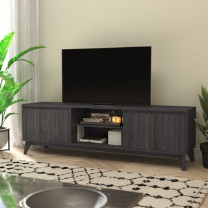 English Elm Hatfield Mid-Century Modern TV Stand for 64" TVs - Stylish Media Center with Soft-Close Doors & Storage Black Wash 71" EM-TV1801-BK-GG