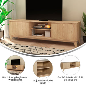 English Elm Hatfield Mid-Century Modern TV Stand for 64" TVs - Stylish Media Center with Soft-Close Doors & Storage Light Natural 71" EM-TV1801-LTNAT-GG