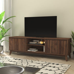 English Elm Hatfield Mid-Century Modern TV Stand for 64" TVs - Stylish Media Center with Soft-Close Doors & Storage Dark Walnut 71" EM-TV1801-WAL-GG