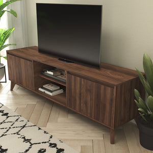 English Elm Hatfield Mid-Century Modern TV Stand for 64" TVs - Stylish Media Center with Soft-Close Doors & Storage Dark Walnut 71" EM-TV1801-WAL-GG