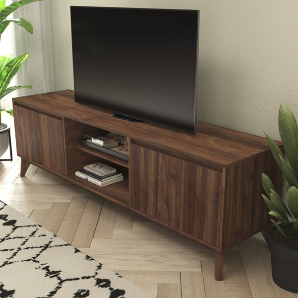 English Elm Hatfield Mid-Century Modern TV Stand for 64" TVs - Stylish Media Center with Soft-Close Doors & Storage Dark Walnut 71" EM-TV1801-WAL-GG