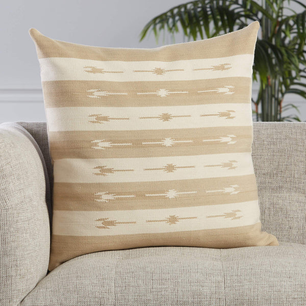 Jaipur Living Jaipur Living Vanda Kilim Stripe Woven Cotton Accent Pillow for Bohemian Global Interiors Taupe Poly Fill PLW103507