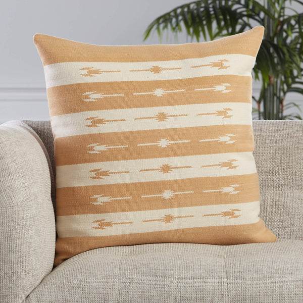 Jaipur Living Jaipur Living Vanda Kilim Stripe Woven Cotton Accent Pillow for Bohemian Global Interiors Light Tan Poly Fill PLW103505