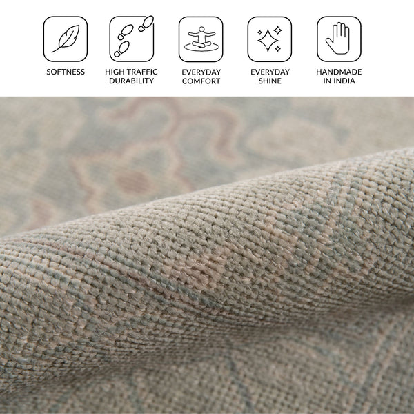 Empress Hand-knotted Wool Viscose Area Rug with Classic Border for Living Room or Entryway
