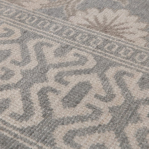 Empress Hand-knotted Wool Viscose Area Rug Turkish Knot Bordered Neutral Gray