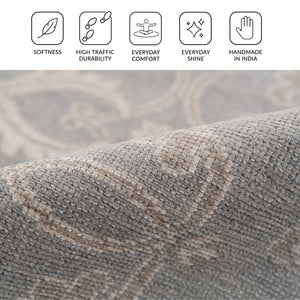 Empress Hand-knotted Wool Viscose Area Rug Turkish Knot Bordered Neutral Gray