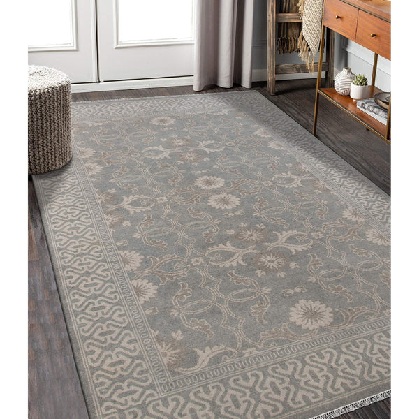 Empress Hand-knotted Wool Viscose Area Rug Turkish Knot Bordered Neutral Gray